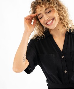 Robe chemise longue en viscose et lin femme